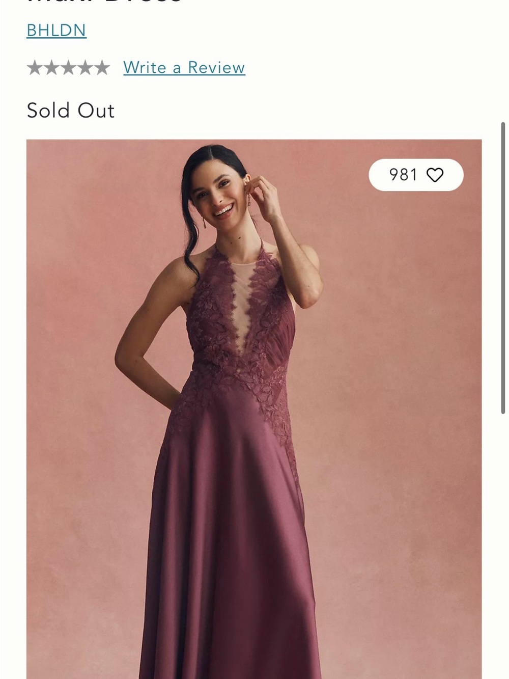 BHLDN Dusty Rose Lace Halter Prom Dress